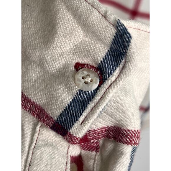 Faherty The Classic Stretch Windowpane Flannel Button-Up Shirt Cream Red Blue XS - Picture 5 of 10